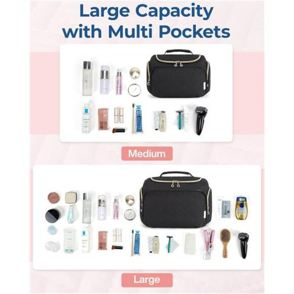 Large Travel Toiletry Bag Makeup Organizer Wet Dry Pouch with Handle Zippers - Picture 4 of 7